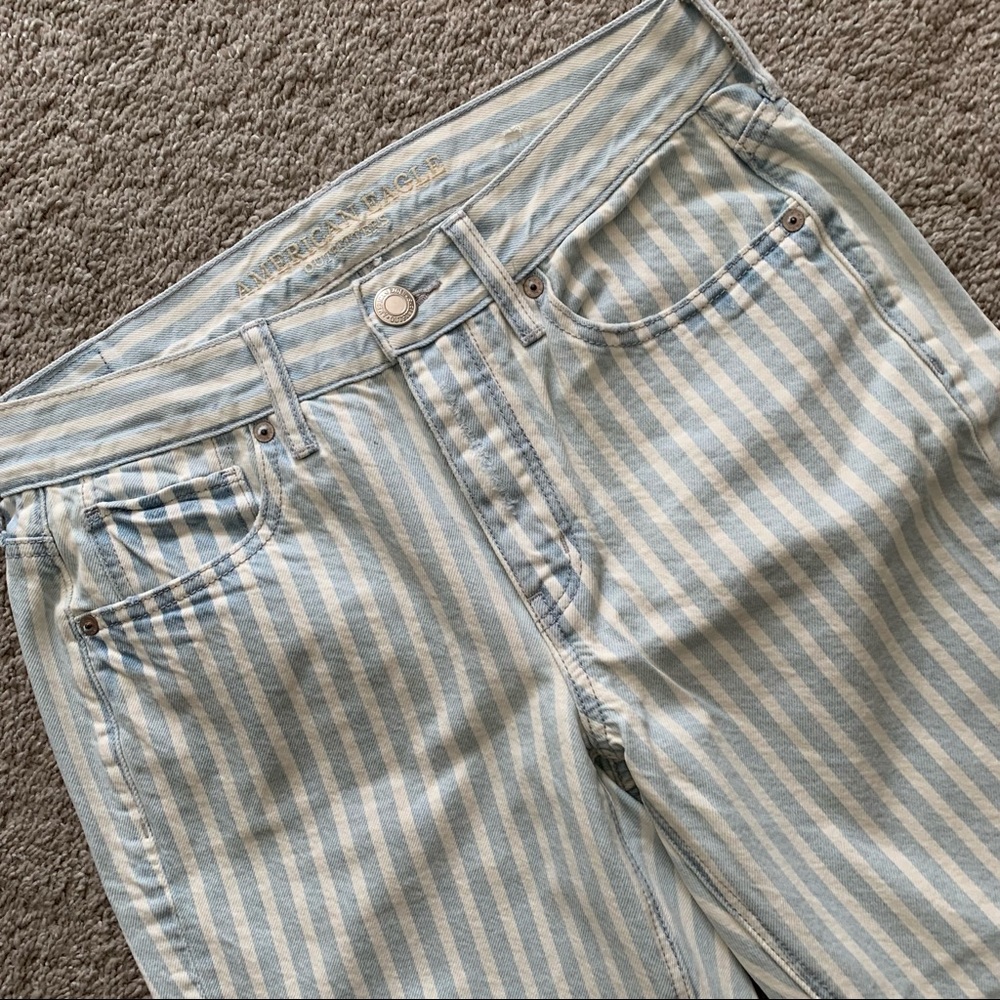 American Eagle Striped High Rise Distressed Tomgirl Jeans